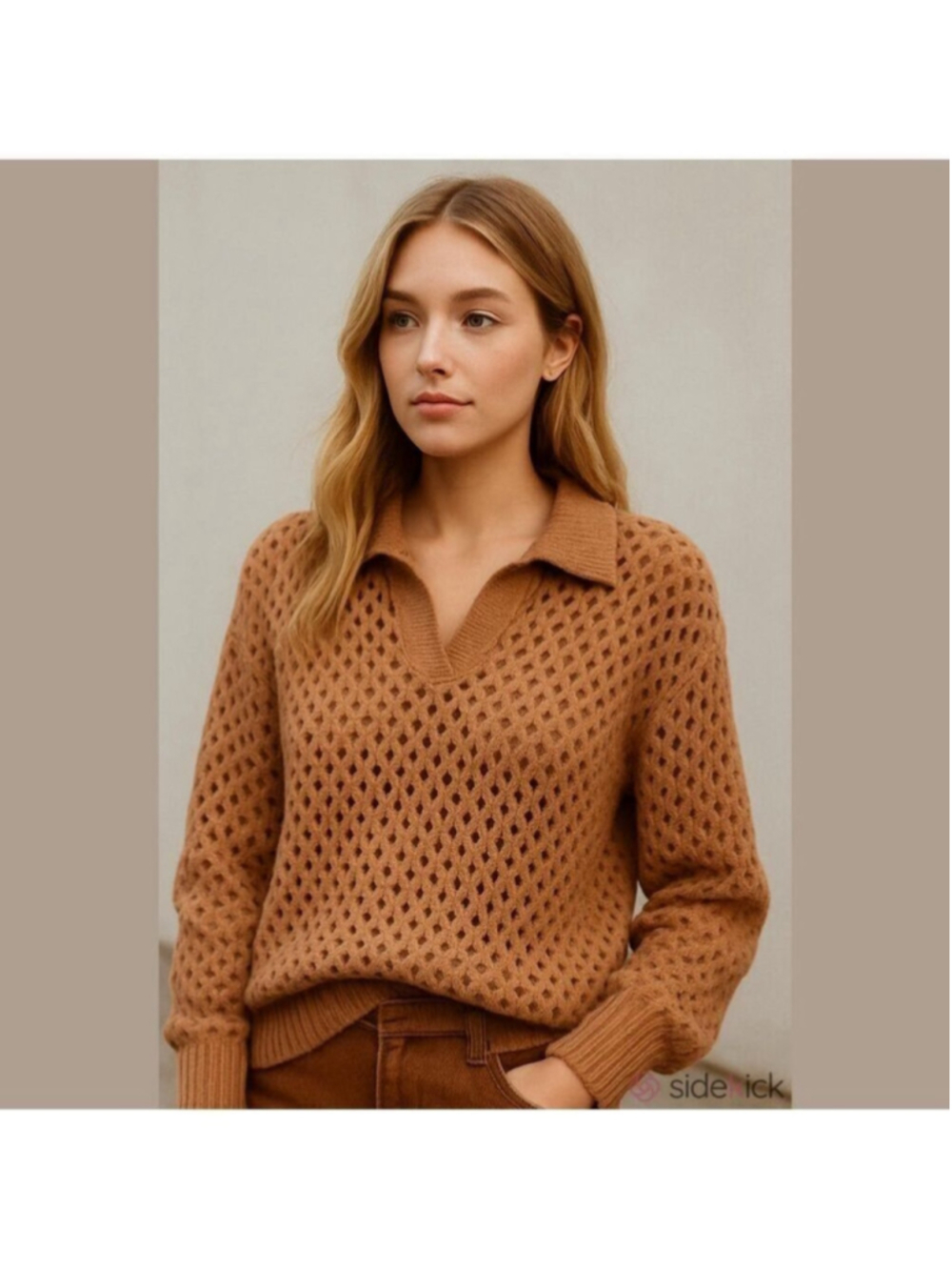 Aerie Open Hem Light Brown Sweater Knit Medium